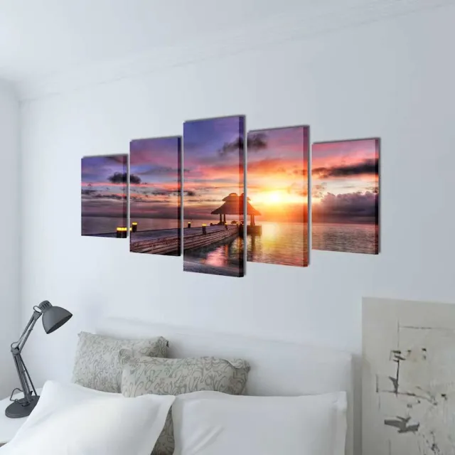 vidaXL Canvas muurdruk set zandstrand met paviljoen 200 x 100 cm Meerkleurig