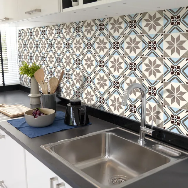 Ambiance Sticker Zelfklevende tegelmuurstickers voor keuken en badkamer - 30 authentieke Loris cementtegelstickers - 30 stickers 15x15cm Multi color