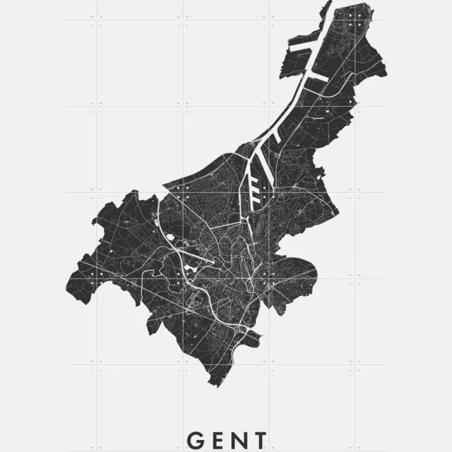 IXXI Gent City Map, Kunst in Kaart - 100 x 140 cm - Grote wanddecoratie en posters - Grafisch Ontwerp, Line art, Abstract, Minimalisme, Woonkamer Monochroom / Zwart en wit