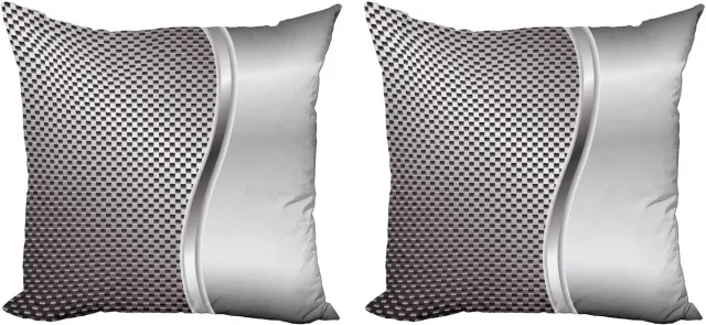 ABAKUHAUS Grijze kussensloopset (2 stuks), vierkant raster, 60 cm, grijs