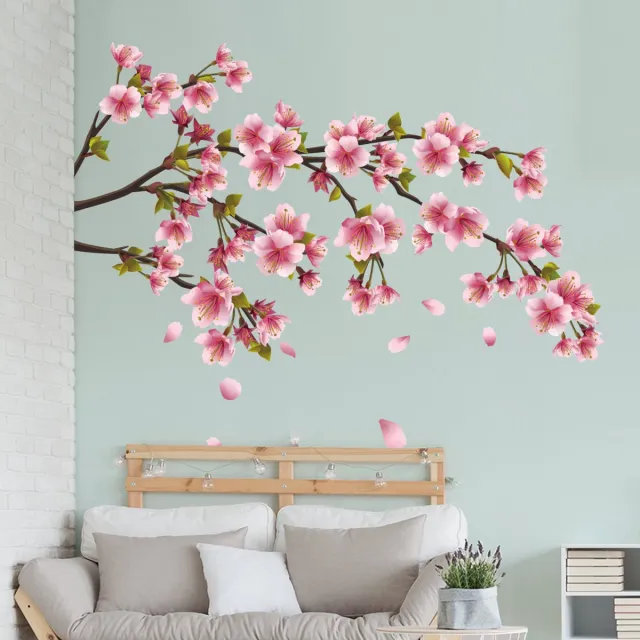 Plakkers Muursticker bloesemtak met bloemen | Slaapkamer bloemen | woonkamer decoratie muur | roze accessoires Full Color
