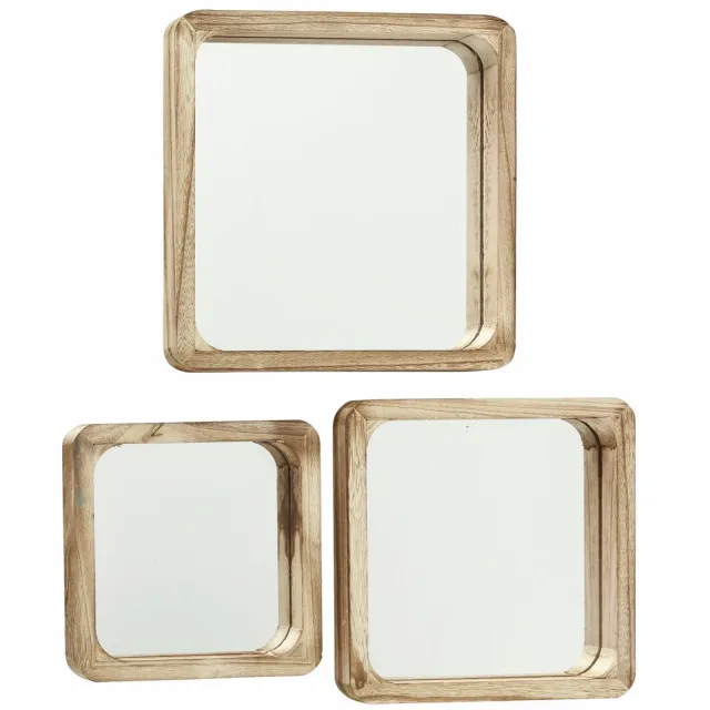 Boltze Spiegelset - Spiegel - Mambo - Vierkant - Houten frame - Set van 3 Bruin