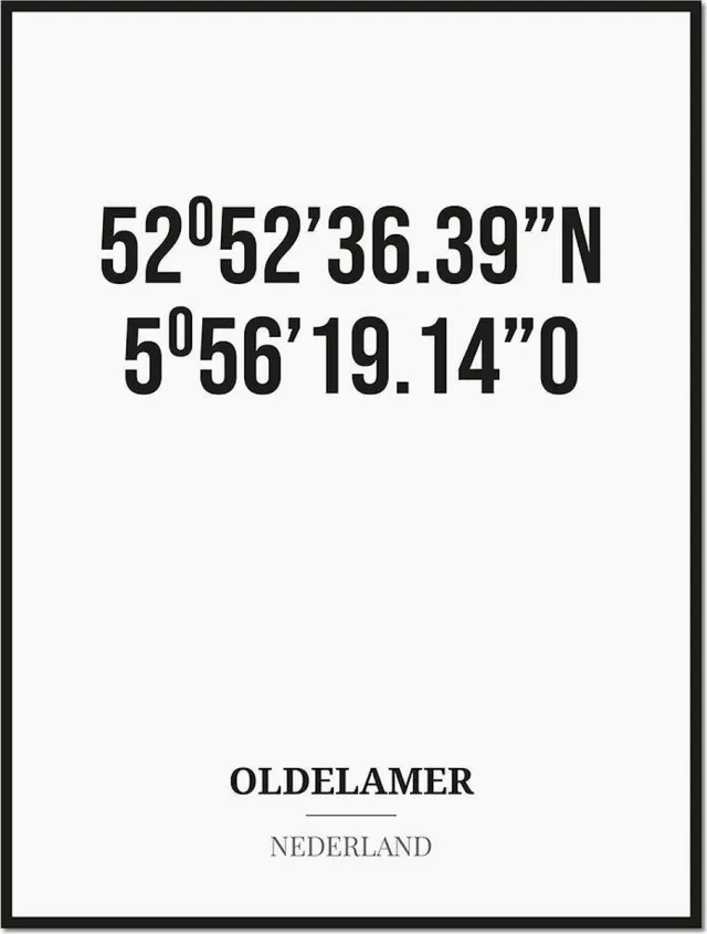 Studio216 Poster/kaart OLDELAMER met coördinaten zwart, wit