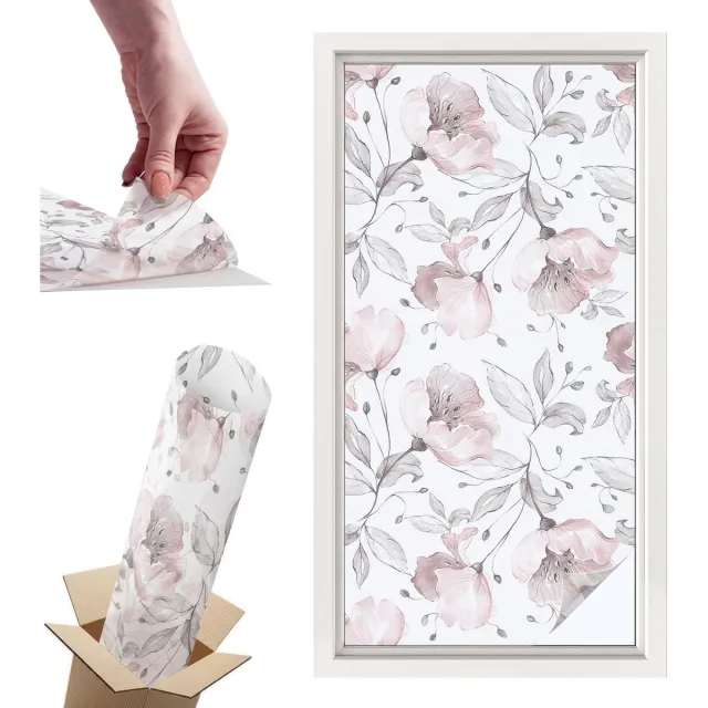 TULUP Raamfolie Anti inkijk - Rozenblaadjes Privacy Folie Raam - 50x100 cm - Zwart-wit Anti inkijk Folie - Raamfolie Tegen inkijk Glas in Lood - Voor de slaapkamer, woonkamer en hal. - Raamfolie Zonwering Zwart-wit - Rozenblaadjes