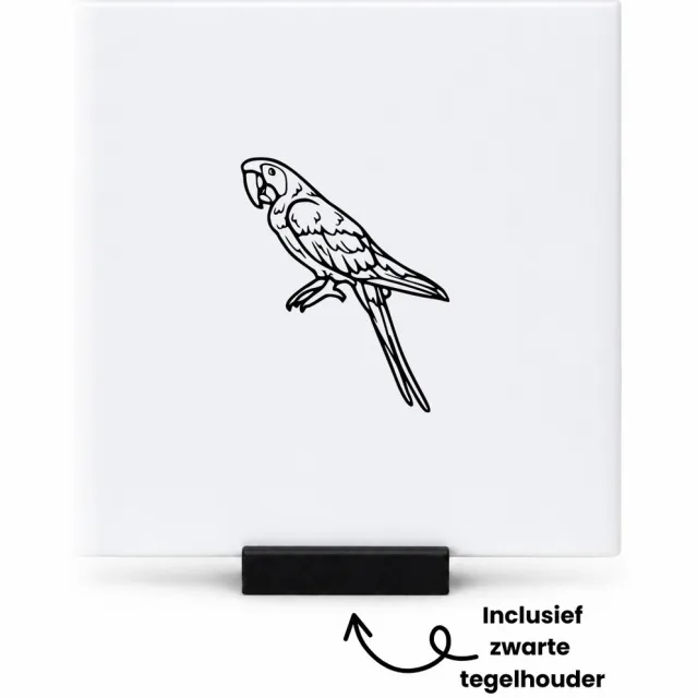 Hacebo Papegaai tegeltje met tegelhouder - Papegaai - Huisdier - tegeltjes met tekst - Leuk kado voor iemand die van vogels houd - spreuktegels - 10.8x10.8 CM Wit
