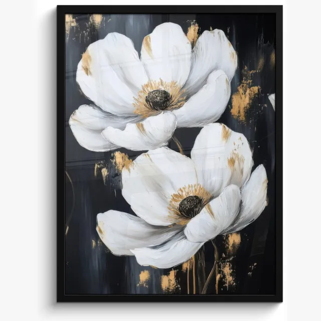 FrameYourWall Poster in lijst - Fotolijst 50x70 cm - Posters - Bloemen - Wit - Abstract - Posterlijst zwart - Decoratie - Wanddecoratie woonkamer - Muurdecoratie slaapkamer Bloemen - Abstract