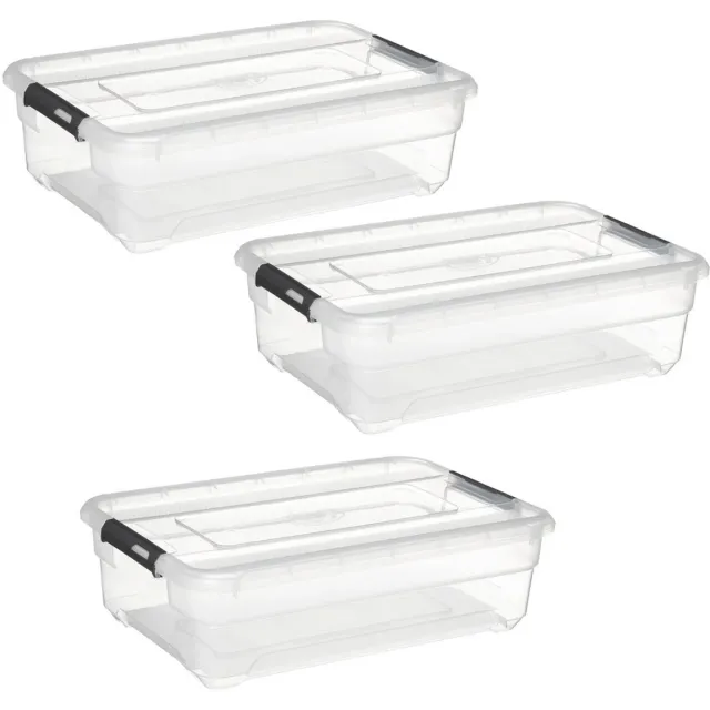5Five® 5Five opberg kist met deksel - 3x - Solutions Box - 26 liter - 58 x 39 x 18 cm - kunststof - transparant