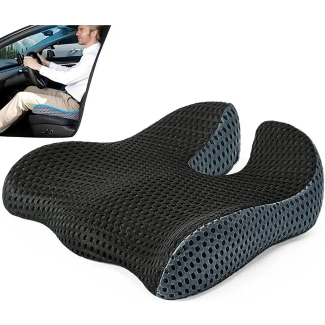 JIMUYU Ergonomisch Zitkussen van Traagschuim met 4D-Mesh Hoes - Antislip Onderkant, Ademend en Ondersteunend, 43,5 x 43,5 x 13,5 cm voor Bureaustoel, Auto en Rolstoel Zwart