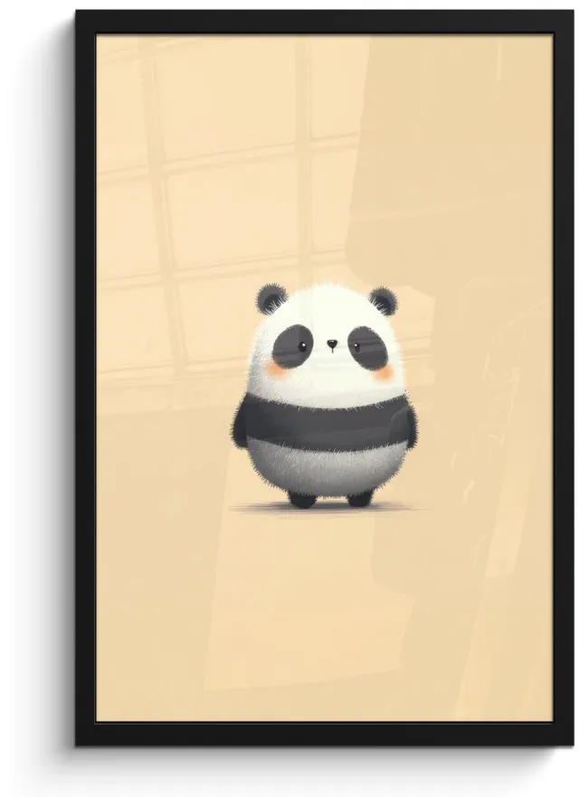 FrameYourWall Poster in lijst - Fotolijst 40x60 cm - Posters - Panda - Beige - Minimalistisch - Posterlijst zwart - Decoratie - Wanddecoratie woonkamer - Muurdecoratie slaapkamer