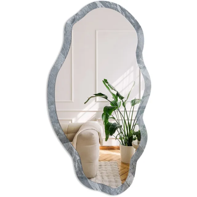 Coloray Rotsstructuur Spiegel - Grijs Strakke Rechthoekige Spiegel - Organische Spiegel - Badkamer, Woonkamer, Kantoor - Minimalistisch - 45x90 cm - Totale afmeting 52x97 cm Rotsstructuur, Grijs