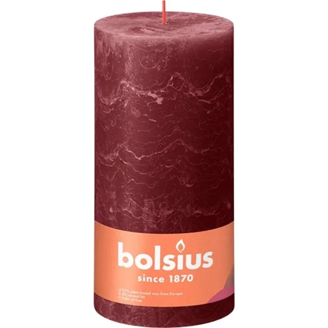 Bolsius 4 stuks Bolsius wijnrood rustiek stompkaarsen 200/100 (125 uur) Velvet Red