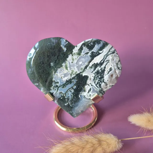 Moonlight Gemstones XL Edelsteen Druzy Mosagaat Hart op Metalen Standaard – #130 200gram