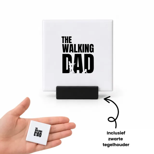 Hacebo the walking dad tegeltje met tegelhouder - Quotes - je vader - tegeltjes met tekst - zombie vader - vader cadeautjes - vaderdag - verjaardagscadeau - verjaardag - cadeau - geschenk - kado - gift - vader artikelen - spreuktegels - 4.8x4.8 CM Wit