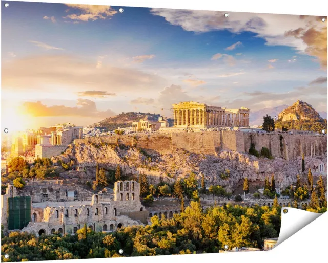 Gards Tuinposter Akropolis van Athene, Griekenland - Architectuur - 150x100 cm - Tuindoek - Tuindecoratie - Wanddecoratie buiten - Tuinschilderij Multikleur