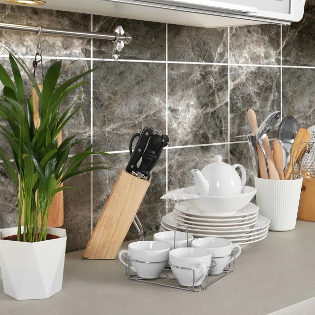 Ambiance Sticker Zelfklevende tegelmuurstickers voor keuken en badkamer - 9 cementtegelstickers, Poitiers marmer - 9 stickers, 15x15cm Multi color
