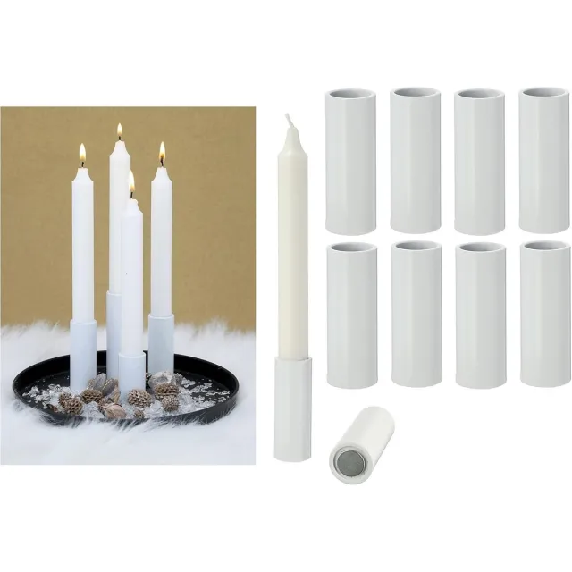 Novaliv 8x kaarsenhouders voor stokkaarsen, magentisch wit, 2,8x5cm kaarsenhouder, kersttafeldecoratie, kaarsenmondstuk, woonkamerdecoratie, kaarsenhouder, scandinavisch chic, magneettafelkaarsen