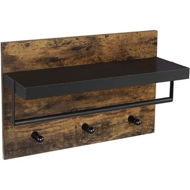 MAZAZU MIRA Home Wandkapstok met Plank en Ophangstang - Kapstok Muur met 3 Knoppen - Metaal - Bruin/Zwart Bruin + Zwart