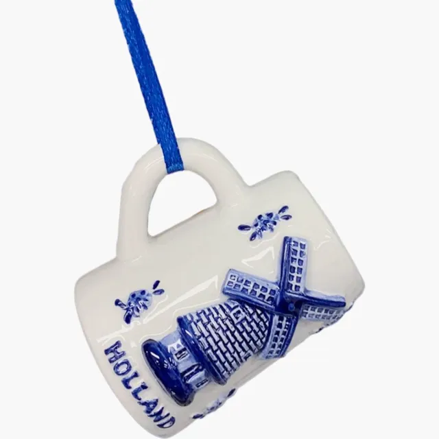 Matix Kerstboom hanger beker met Hollandse molen Delftsblauw wit