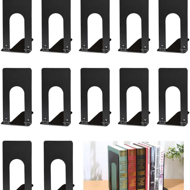 Famanu Set van 6 metalen boekensteunen voor boekenplank, zwart, ideaal voor thuis, kantoor, scholen en bibliotheken, 70 x 100 x 130 mm