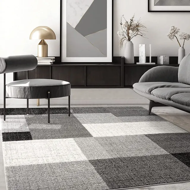 the carpet Pearl – modern vloerkleed voor woonkamer & slaapkamer met blokpatroon, grijs, 80 x 140 cm grijs met blokpatroon