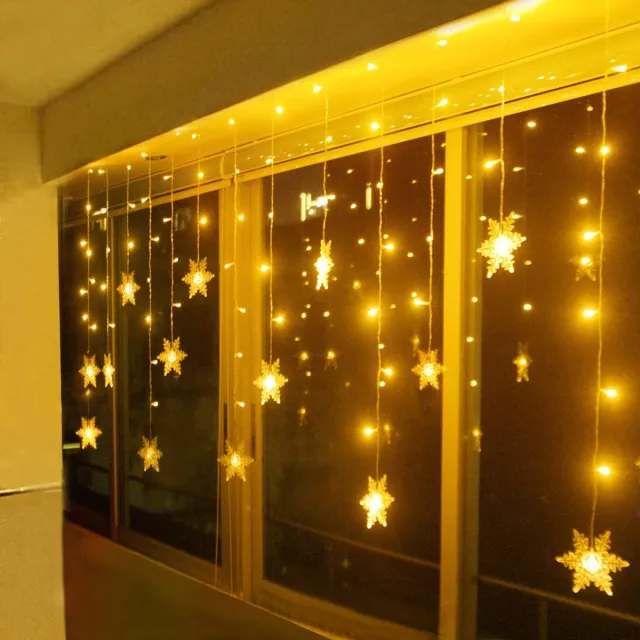 carmdering Sneeuwvlok Verlichting - LED Kerstverlichting - Buitenverlichting - 96 LED's, warm wit, 4 meter - 8 lichtmodi, IP44 weerbestendig - Met geheugenfunctie, Europese stekker - Voor kerstboom, feest, bruiloft, binnen en buiten