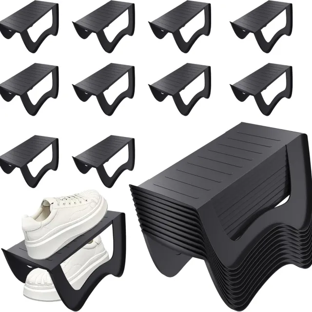 Aufun 10-delige Antislip Schoenopbergset - Dubbellaags Zwart 25x14,5x14cm