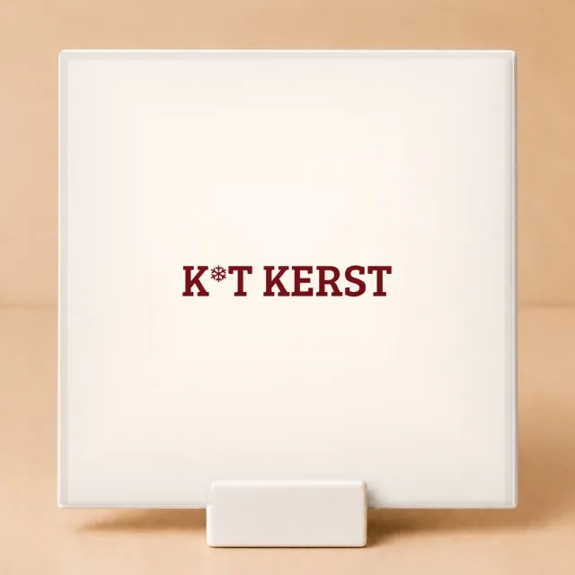 Bedruk King Grappige 'K*T KERST' Tegel – Humoristische Kersttegel voor Kerstliefhebbers en Fans van Feestdagen Humor - 15 x 15 cm met houder Wit