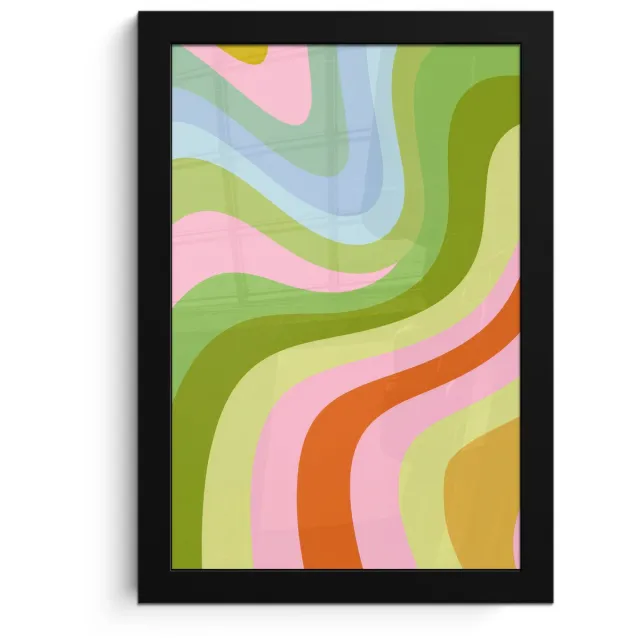 FrameYourWall Poster in lijst - Fotolijst 20x30 cm - Posters - Lijnen - Pasteltinten - Golvend - Posterlijst zwart - Decoratie - Wanddecoratie woonkamer - Muurdecoratie slaapkamer Lijnen - Golvend
