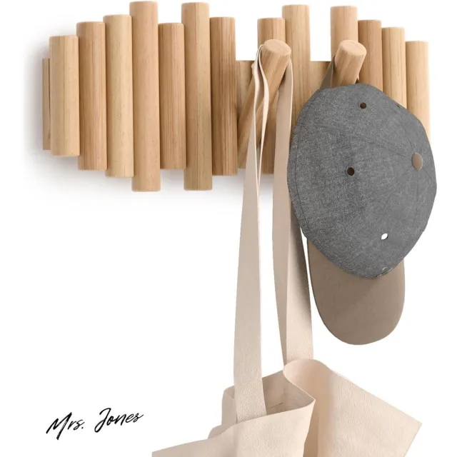 Mrs. Jones Picket Rail Hook wandkapstok met 5 haken - Naturel houten kapstokrek . multi-color