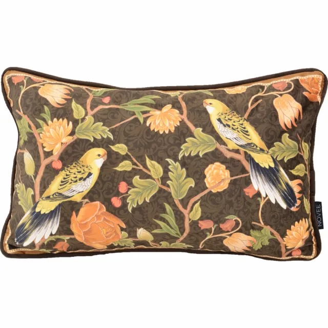 NOVÉE Velvet Iris Bird Kussenhoes | 30 x 50 cm | Velvet/Polyester bruin-groen