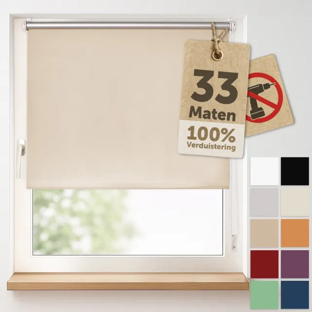 Blumtal Verduisterend Rolgordijn - Rolgordijn Zonder Boren - 90x130cm - Taupe