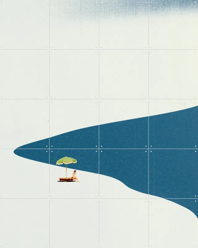 IXXI Pondering, Maarten Léon - 80 x 100 cm - Grote wanddecoratie en posters - Illustraties, Minimalisme, Geometrische Kunst, Grafisch Ontwerp Koele tinten / Blauw
