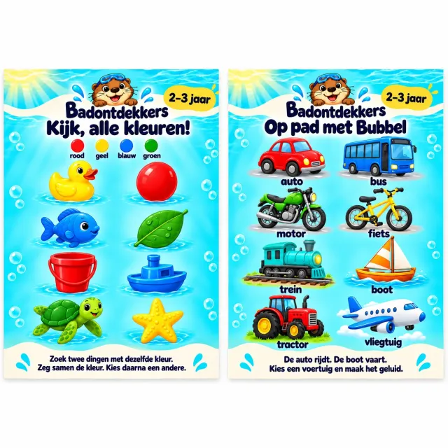 Badontdekkers educatieve Badposter set van 2 - Kleuren & onderweg – 2–3 jaar - A3 - Herplakbaar Multi colour