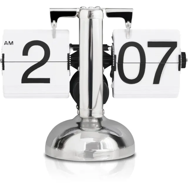 GelldG Retro klapklok - Bureauklok met klapmechanisme - Retro digitale klapklok - Automatische rotatie - Retro minimalistisch - Mechanische klapklok met één poot - Geschikt voor woonkamers, studeerkamers, kantoren en verzamelruimtes zilver