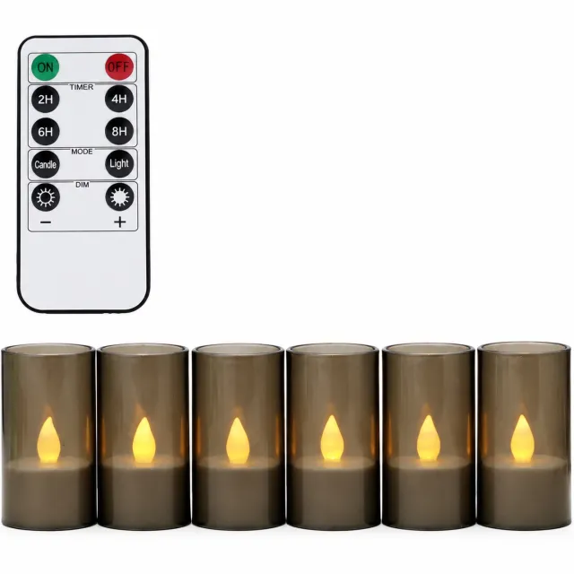 SWGOTA led kaarsen in grijze cups, 6 stuks per doos, warme vlamvormige verlichting met afstandsbediening, voor bruiloftsdecoratie Grijs
