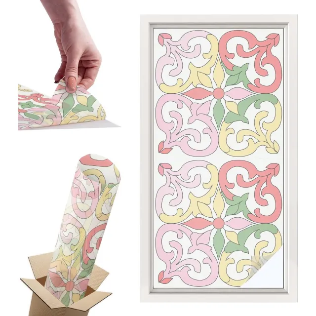 TULUP Raamfolie Anti inkijk - Bloemornamenten Privacy Folie Raam - 50x100 cm - Rood Anti inkijk Folie - Raamfolie Tegen inkijk Glas in Lood - Voor de slaapkamer, badkamer en woonkamer. - Raamfolie Zonwering Rood - Bloemornamenten
