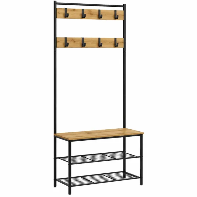 BEGRYF Kapstok met bankje - eik/zwart - 70x32x175 cm