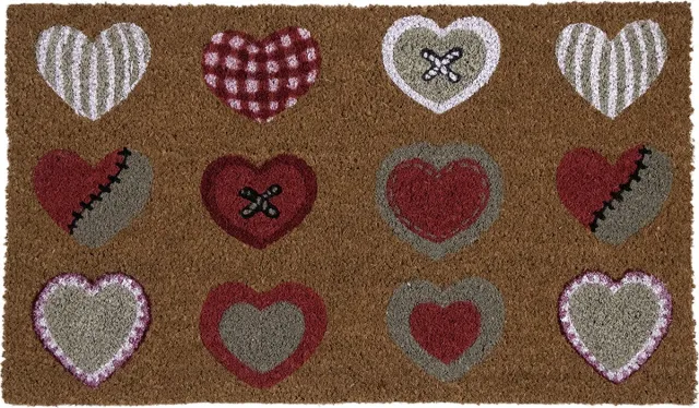 Mars & More deurmat kokos hartjes rood wit beige 75cm Multi