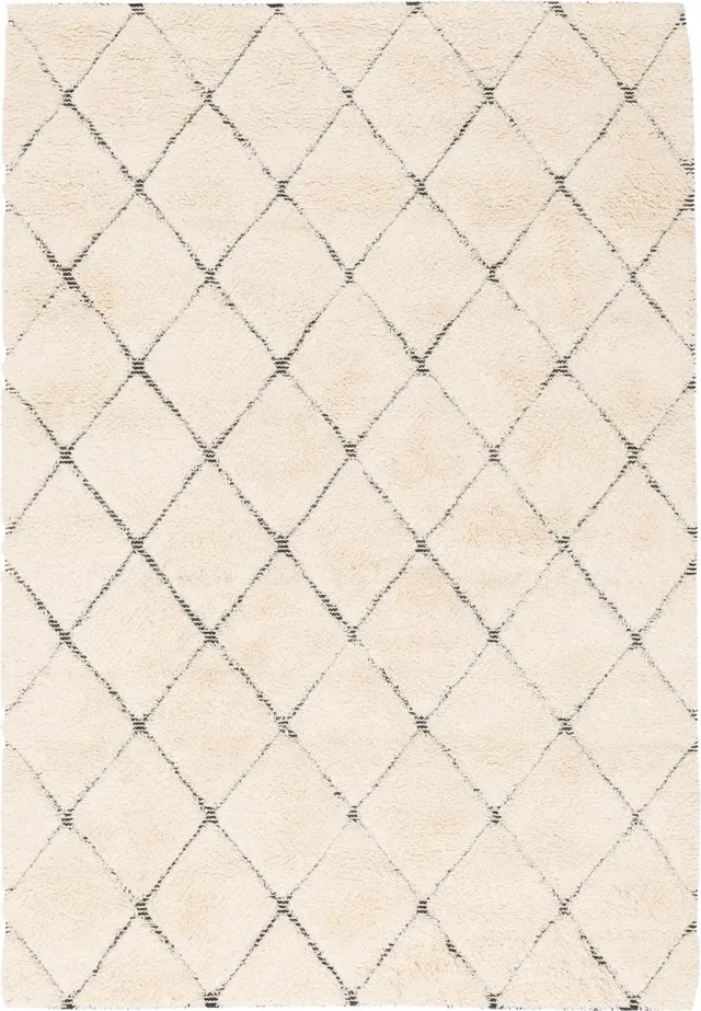 Pergamon Nature Vloerkleed Shaggy Wool Linea Lozenges Wit