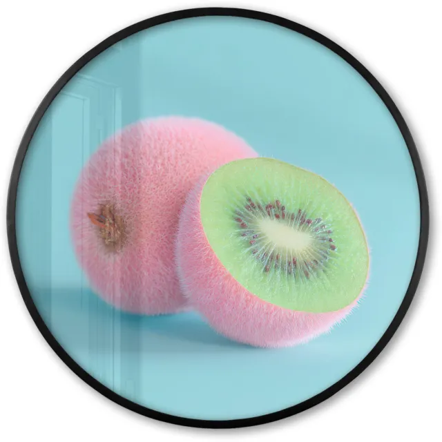 FrameYourWall Poster in lijst Rond - Fotolijst 80x80 cm - Posters - Kiwi - Blauw - Surrealistisch - Ronde posterlijst zwart - Decoratie - Wanddecoratie woonkamer - Muurdecoratie slaapkamer Kiwi - Surrealistisch