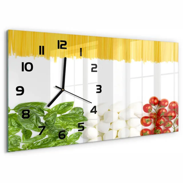 TULUP Wandklok - Italiaanse vlag Wandklok Glas Decoratie - 60x30 cm - Veelkleurig Gekleurde Glazen Klok - Zwarte handen - Rechthoekige Klok - Klok Glas Met Opdruk - Moderne Wandklok Glas