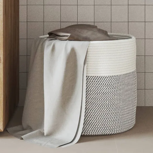 vidaXL Opbergmand Ø 40x35 cm katoen grijs en wit Meerkleurig