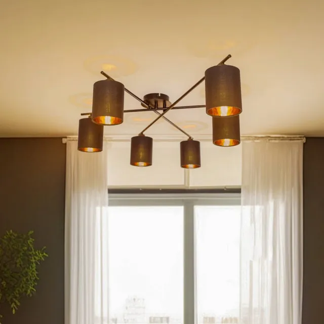 Lindby plafondlamp - 6lichts - staal, stof - H: 19.5 cm - E14 - zwart, goud, nikkel