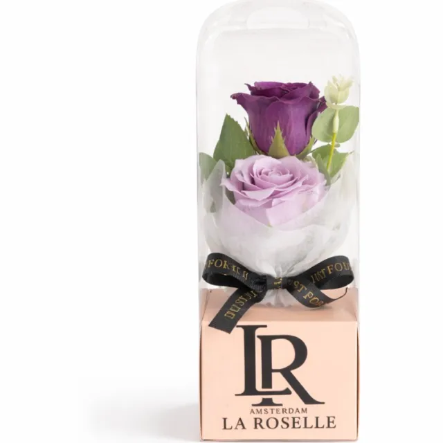 La Roselle Amsterdam Cadeau met Giftbox – 2 kunstbloemen paarse rozen in cadeauverpakking Paarse en zachte lila tinten