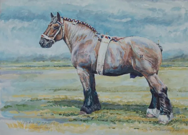 Ton van der Weerden Trekpaarden schilderij TW39 - Foto - Ton van der Weerden - Fine Art Print op fotokwaliteit papier - 40 x 50 cm bruin