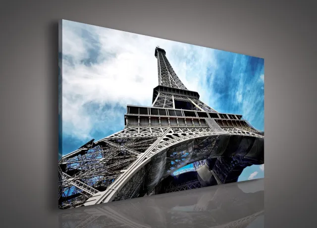 Canvas Schilderij - Eiffeltoren - Toren - Urban - City - Parijs - Inclusief Frame - 100x75cm (lxb) Blauw