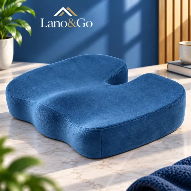 Lano&Go Orthopedisch Stuitbeen Zitkussen Traagschuim U-vormig Royal Blue voor Stoel, Auto en Kantoor Blauw