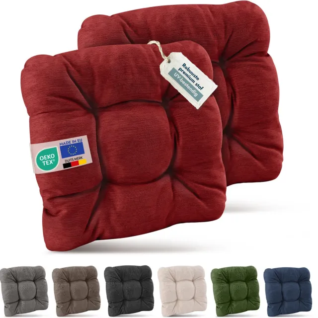 Beautissu HighLux SK Set van 2 Premium Stoelkussen 40x40 cm Rood UV-bestendig & Robuuste Zitkussen Stoel Outdoor 8 cm dik Tuin Stoel Kussen voor Balkonstoel Tuinstoel Zitkussen Indoor Rood 2x