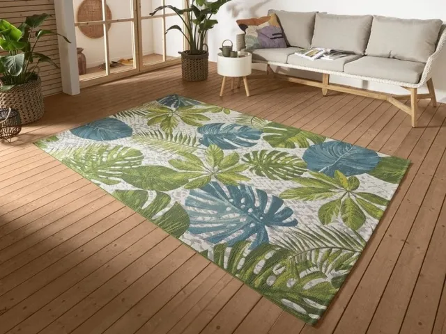 flycarpets Flair Binnen & Buitenkleed Vloerkleed Tropical Leaves - Turquoise / Groen