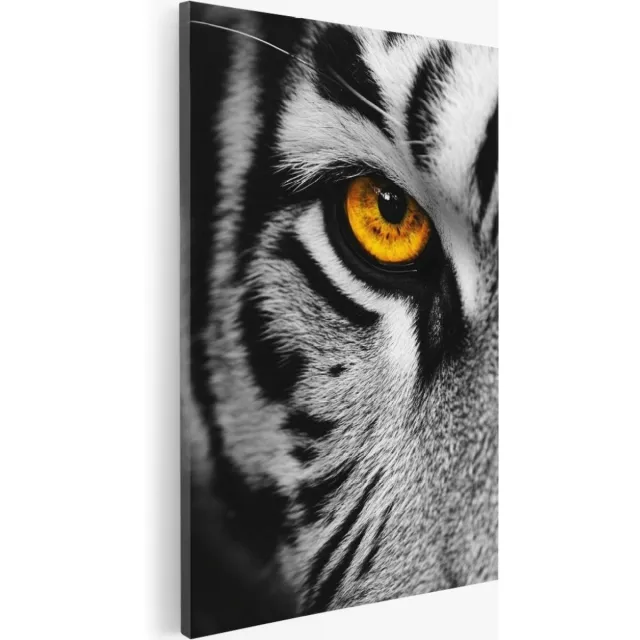 Saammp Canvas Schilderij - Tijger met oranje oog - Dieren - Natuur - 100x150 - Foto op canvas - Wanddecoratie - Muurdecoratie Woonkamer - Slaapkamer decoratie - Canvas Print Multicolor
